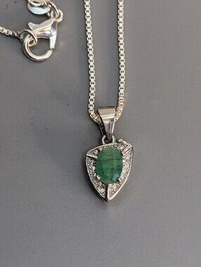 New Sterling Silver Emerald Necklace One Carat Gemstone Pendant Vintage Style